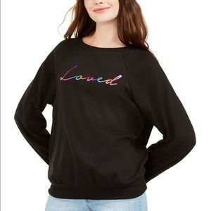 REBELLIOUS ONE “LOVED” METALLIC GRAPHIC SWEATSHIRT